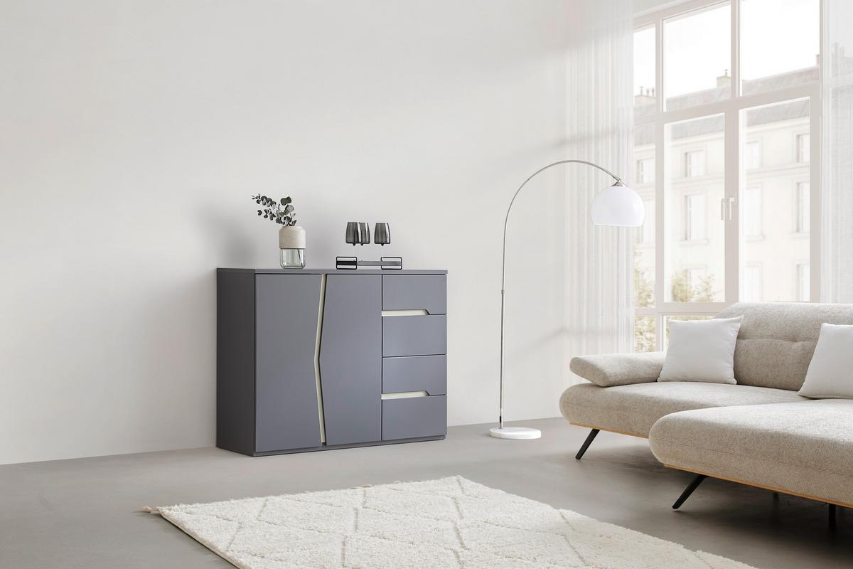 Sideboard Manhatten in Grau/Graphitfarben - Graphitfarben/Schwarz, Modern, Holzwerkstoff/Kunststoff (124/95/42cm) - Premium Living