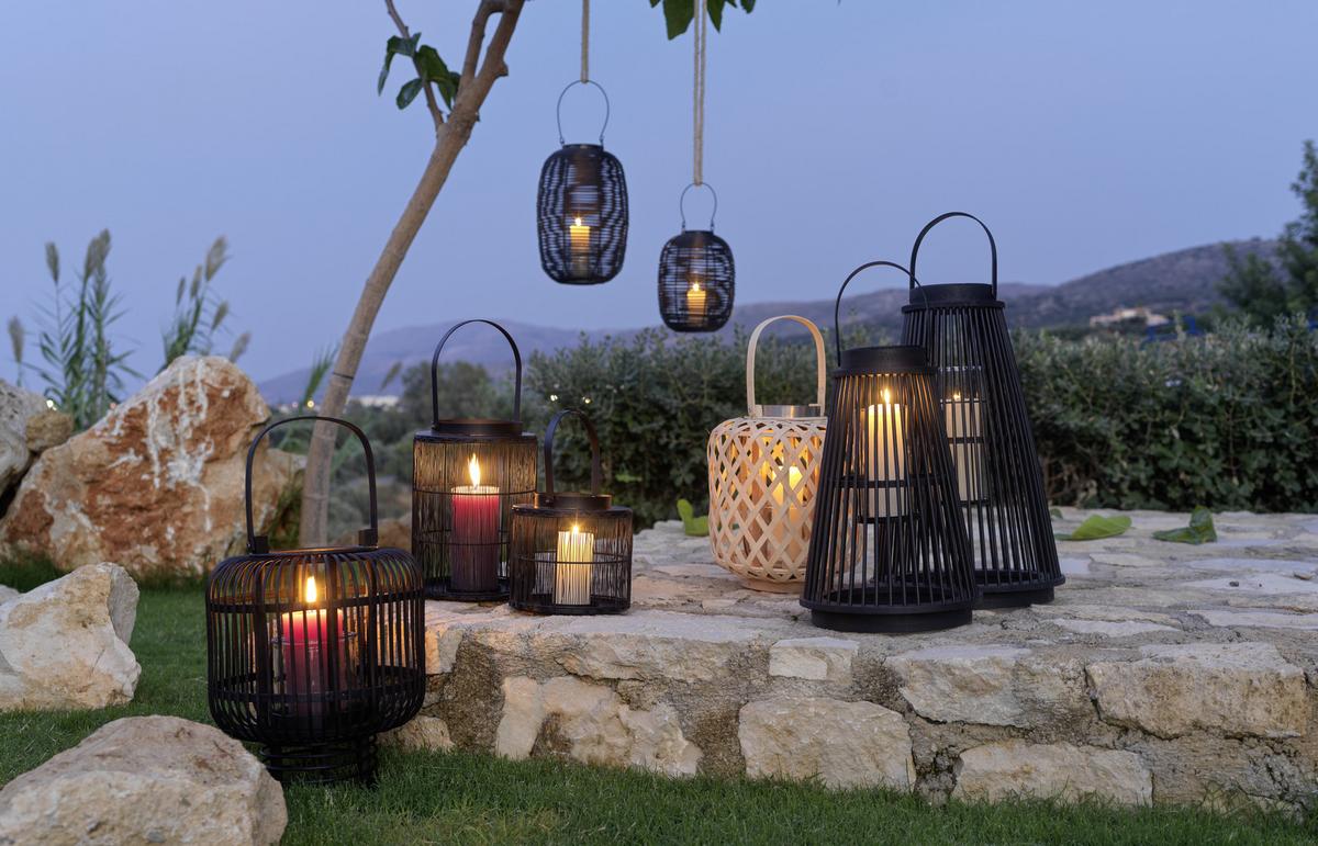 Lámpás Azije - fekete, Natur, műanyag/Üveg (20/28cm) - Zandiara