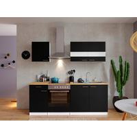 Küchenzeile Economy m. Geräten Schwarz/Nussbaum B: ca. 210 cm - Edelstahlfarben/Nussbaumfarben, Basics, Holzwerkstoff/Metall (210cm) - Respekta