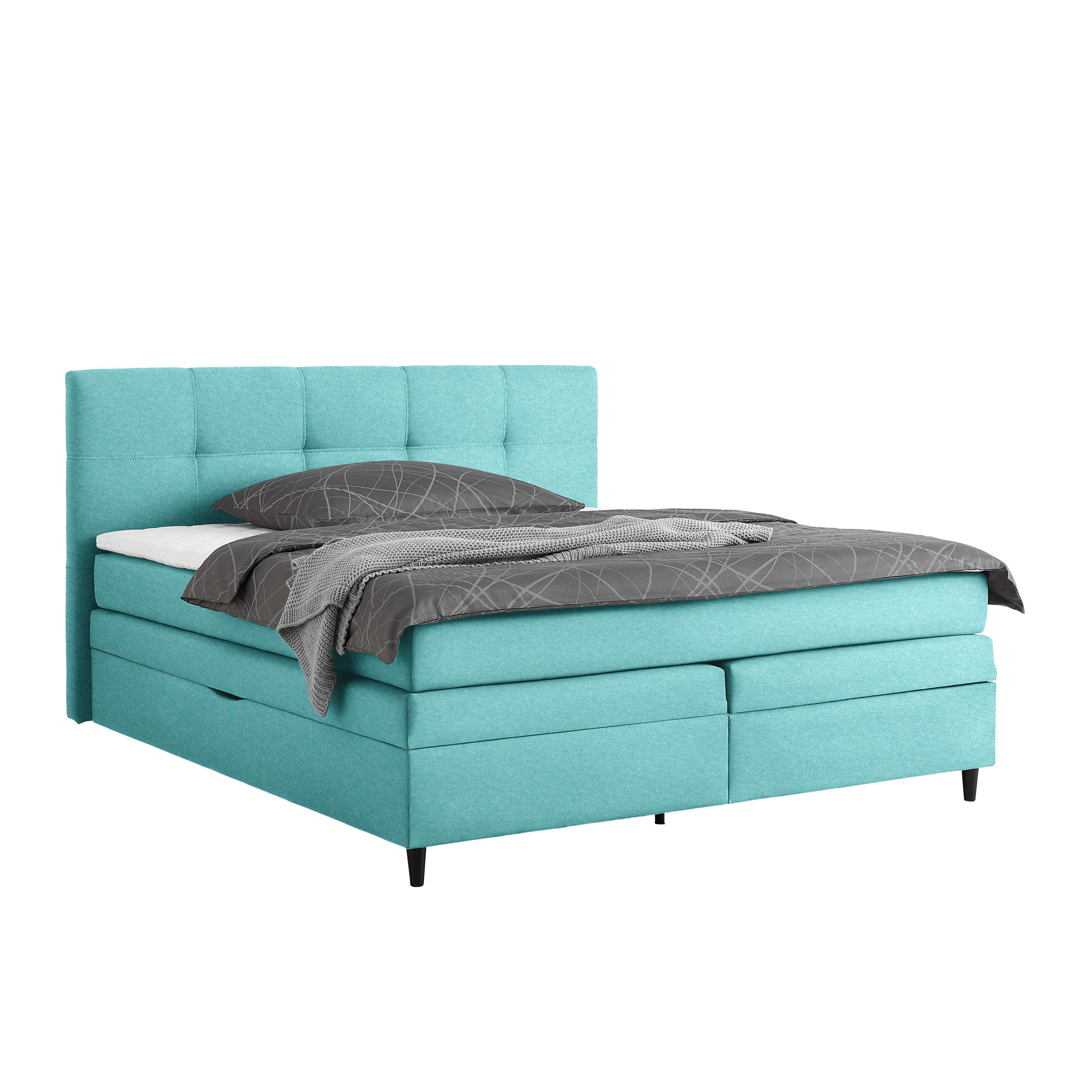 Boxspringbett Miami in Türkis ca. 180x200cm - Türkis/Schwarz, KONVENTIONELL, Holz/Holzwerkstoff (180/200cm) - Mömax