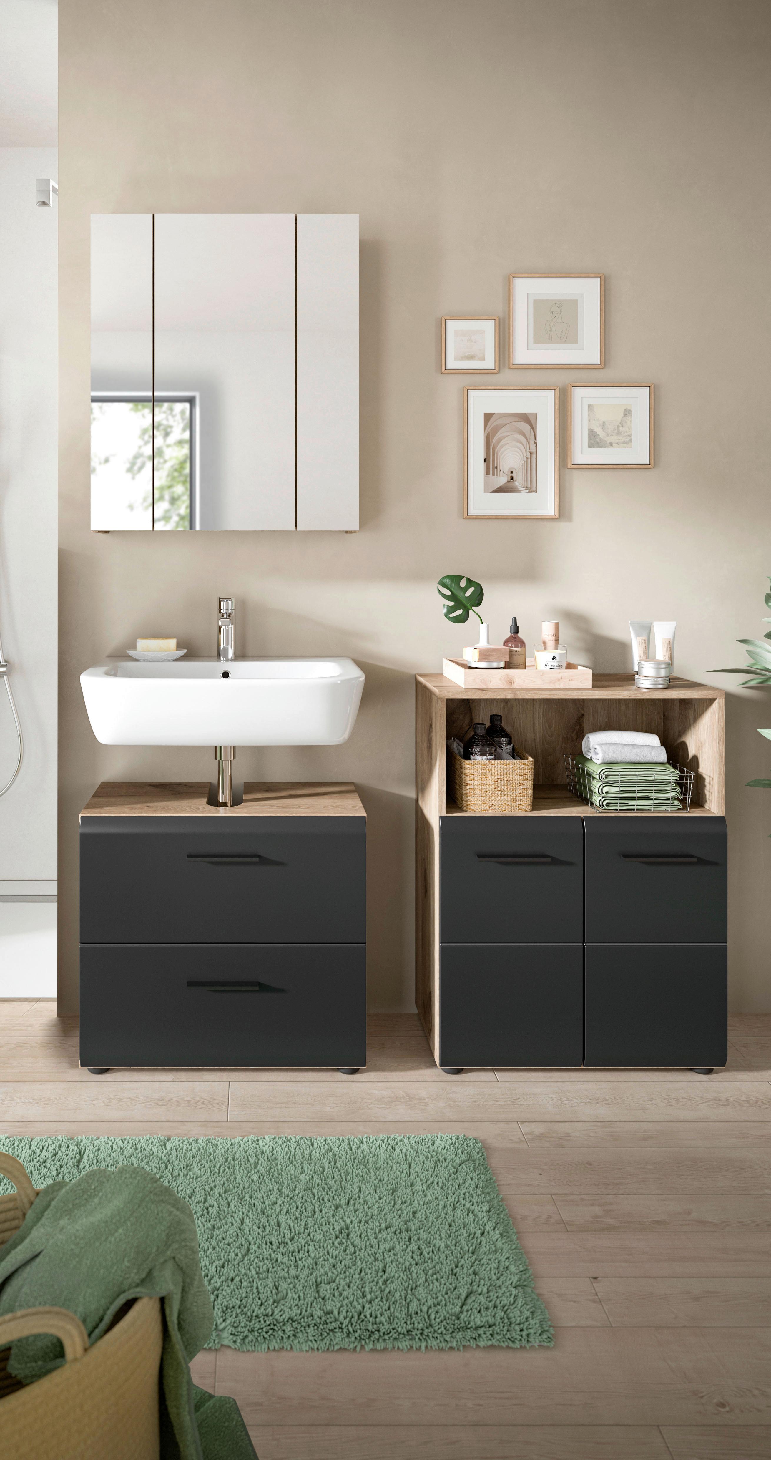 BADEZIMMER ICE - Eiche dunkel/Schwarz, Basics, Holzwerkstoff/Kunststoff (120cm) - MID.YOU