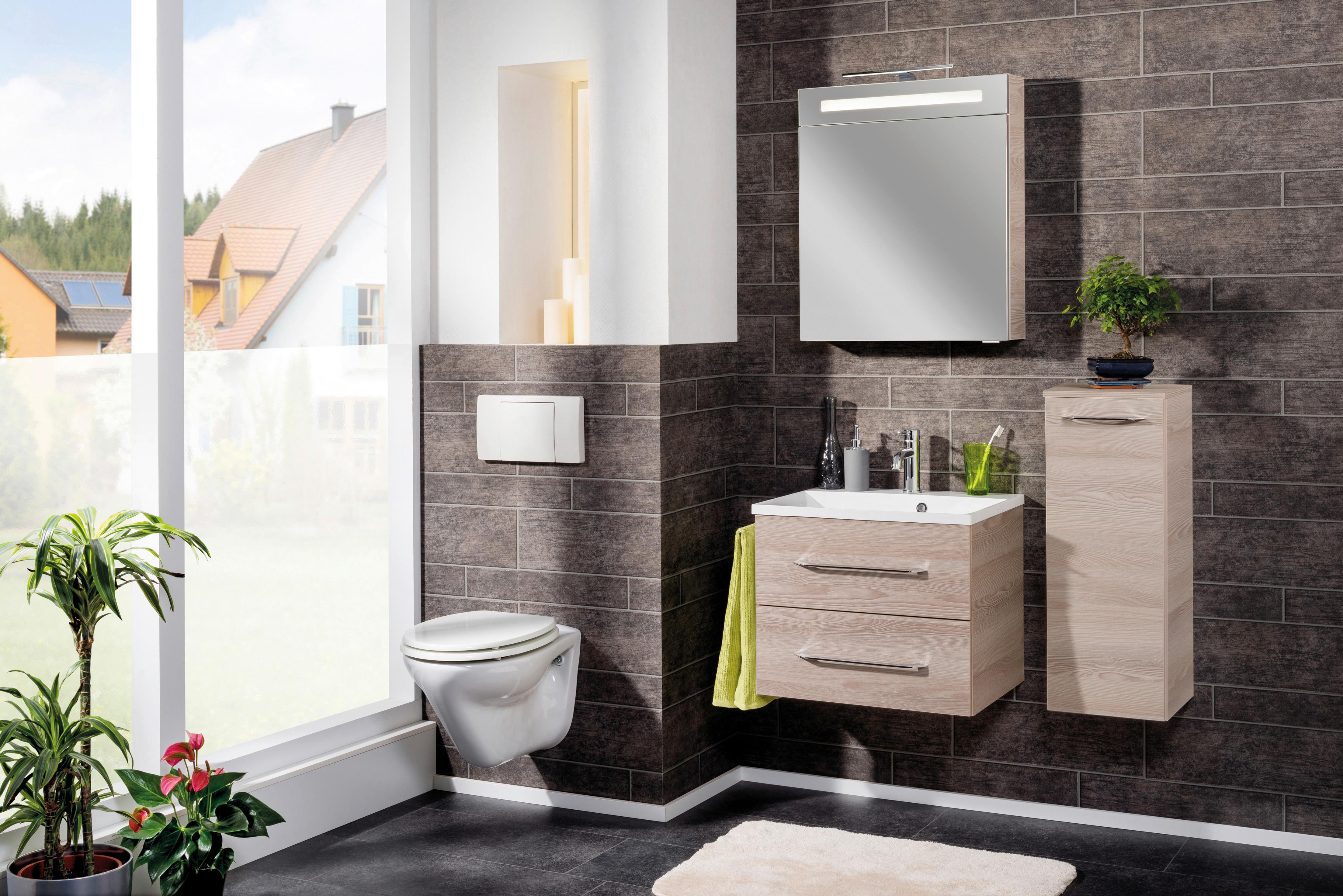 Midischrank "B.Clever" , esche - Eschefarben/Alufarben, MODERN, Glas/Holzwerkstoff (30,5/81/32cm) - MID.YOU