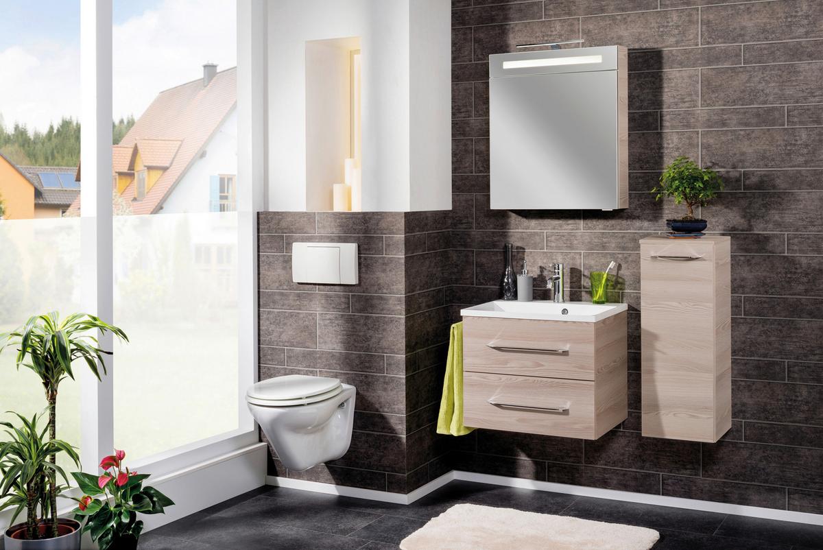 Midischrank "B.Clever" , esche - Eschefarben/Alufarben, MODERN, Glas/Holzwerkstoff (30,5/81/32cm) - MID.YOU