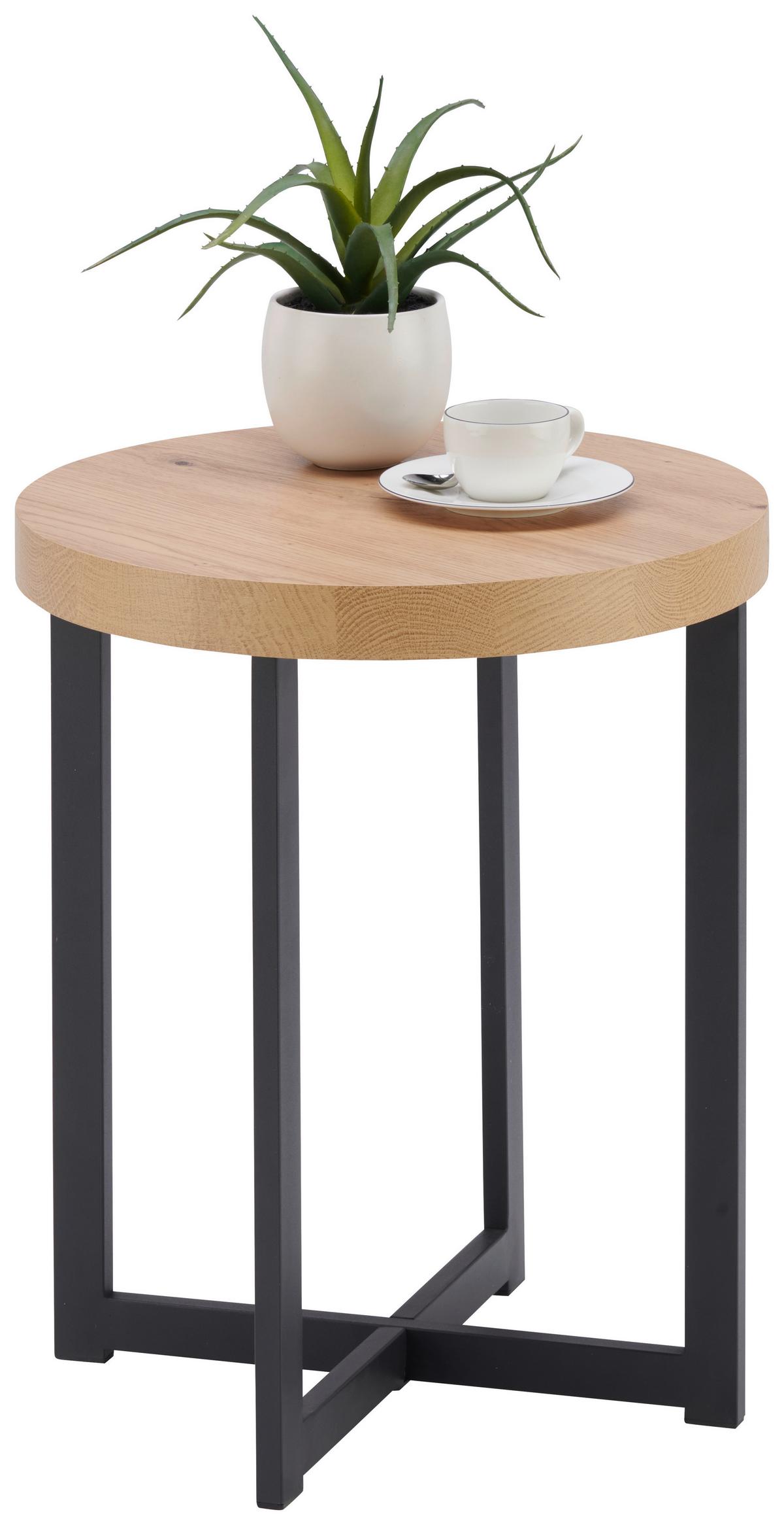 STOLIK BOCZNY TIM - kolor dębowy/czarny, Basics, materiał drewnopochodny/metal (40/40/50cm) - Xora