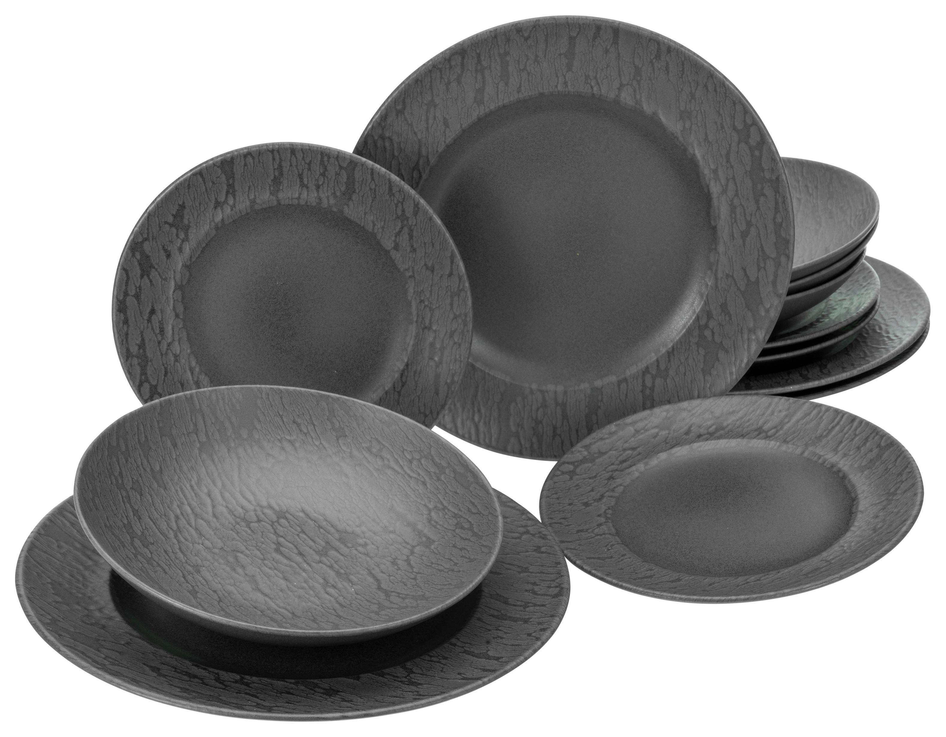 Tafelservice Rondo Schiefer in Schwarz, 12-teilig - Schwarz, MODERN, Keramik - Creatable
