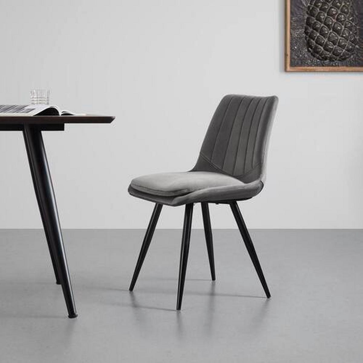 Stuhl Joy Dunkelgrau Samt Gepolstert - Dunkelgrau/Schwarz, MODERN, Holz/Textil (49/82/55cm) - Bessagi Home