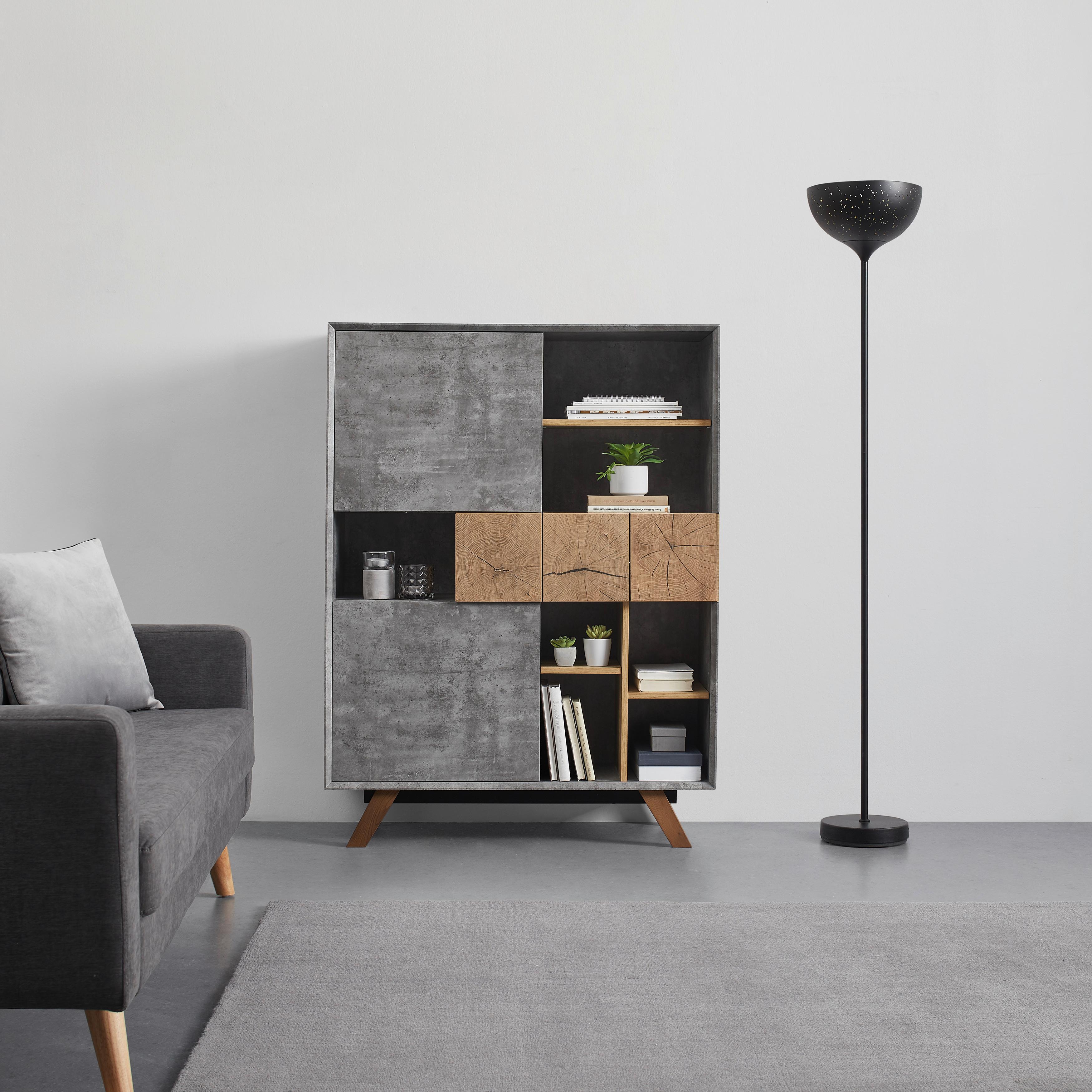 Highboard Casper Grau/Eichefarben Echtholz/MDF - Eichefarben/Grau, MODERN, Holz (100/133,5/40cm) - Bessagi Home