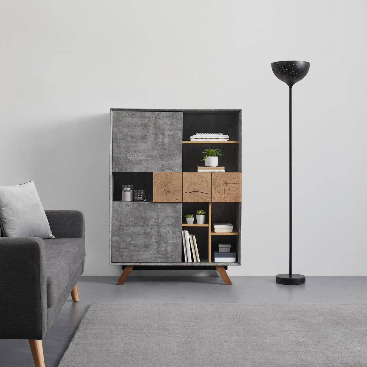 HIGHBOARD in grau "Casper" - Eichefarben/Grau, Modern, Holz (100/133,5/40cm) - Bessagi Home