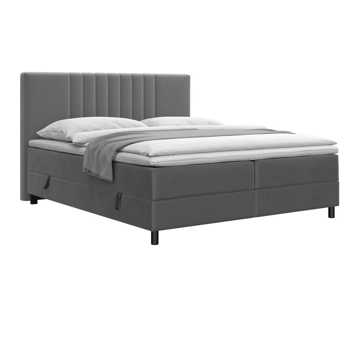 Boxbett Roma ca. 180x200 cm Grau mit Topper - Schwarz/Grau, MODERN, Holz/Textil (180/200cm) - Bessagi Home