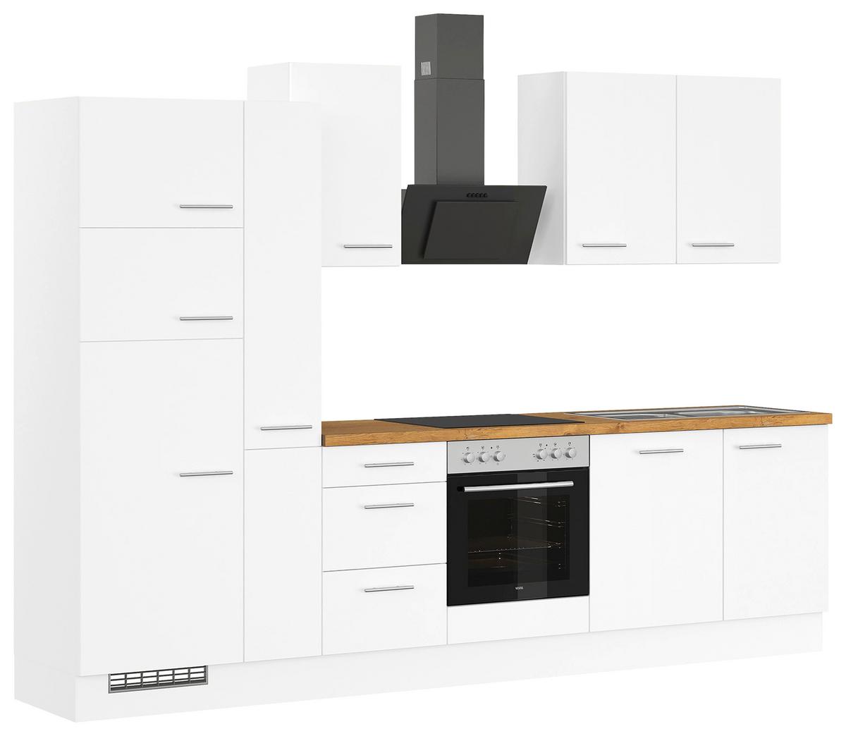 Küchenblock inkl. 5 E-Geräte IP1200 Weiß - Eichefarben/Silberfarben, Trend, Holzwerkstoff/Metall (310cm) - Impuls