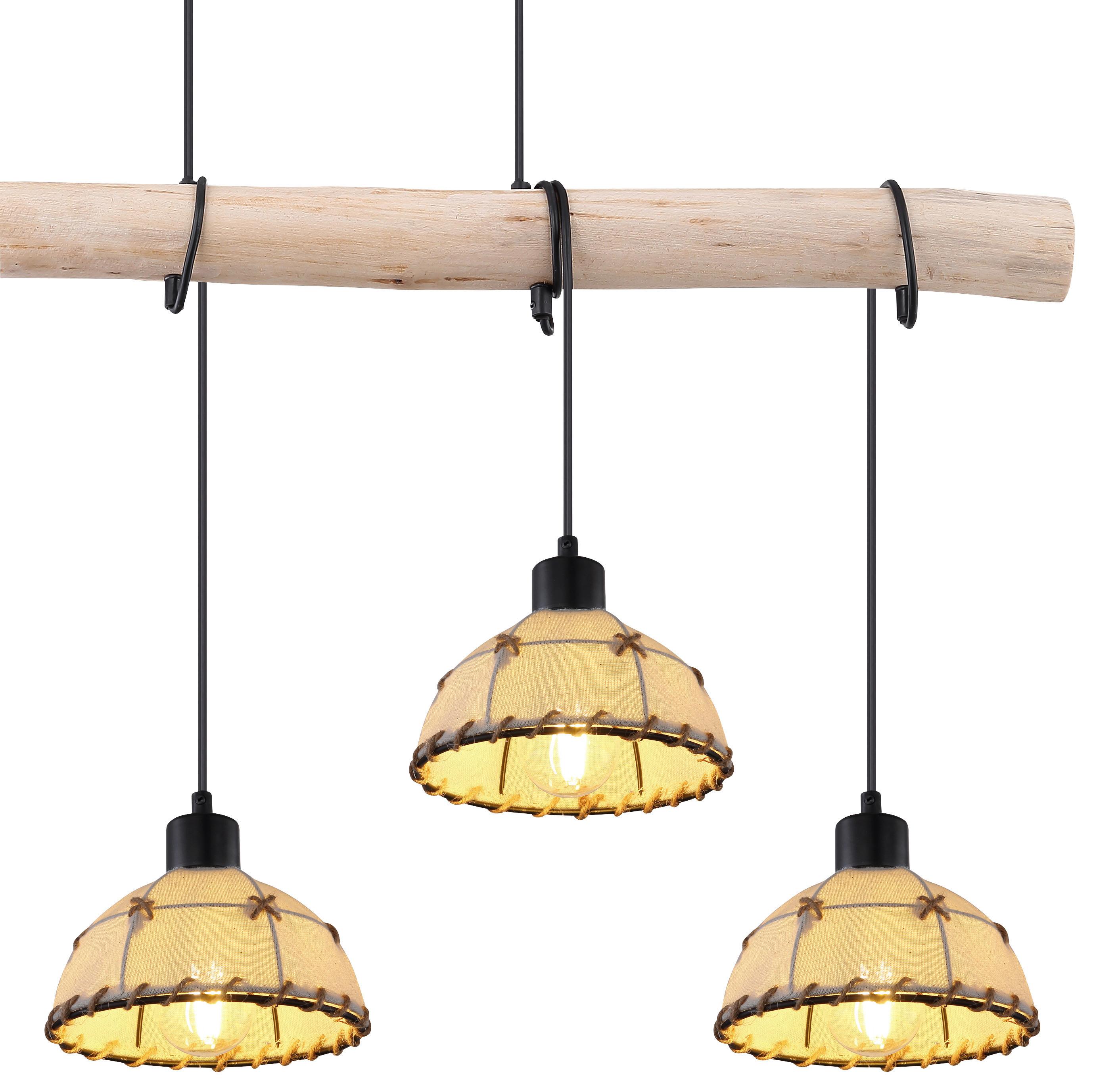 Hängeleuchte Rex max. 60 Watt - Beige/Schwarz, Natur, Naturmaterialien/Textil (85/18/120cm) - Globo