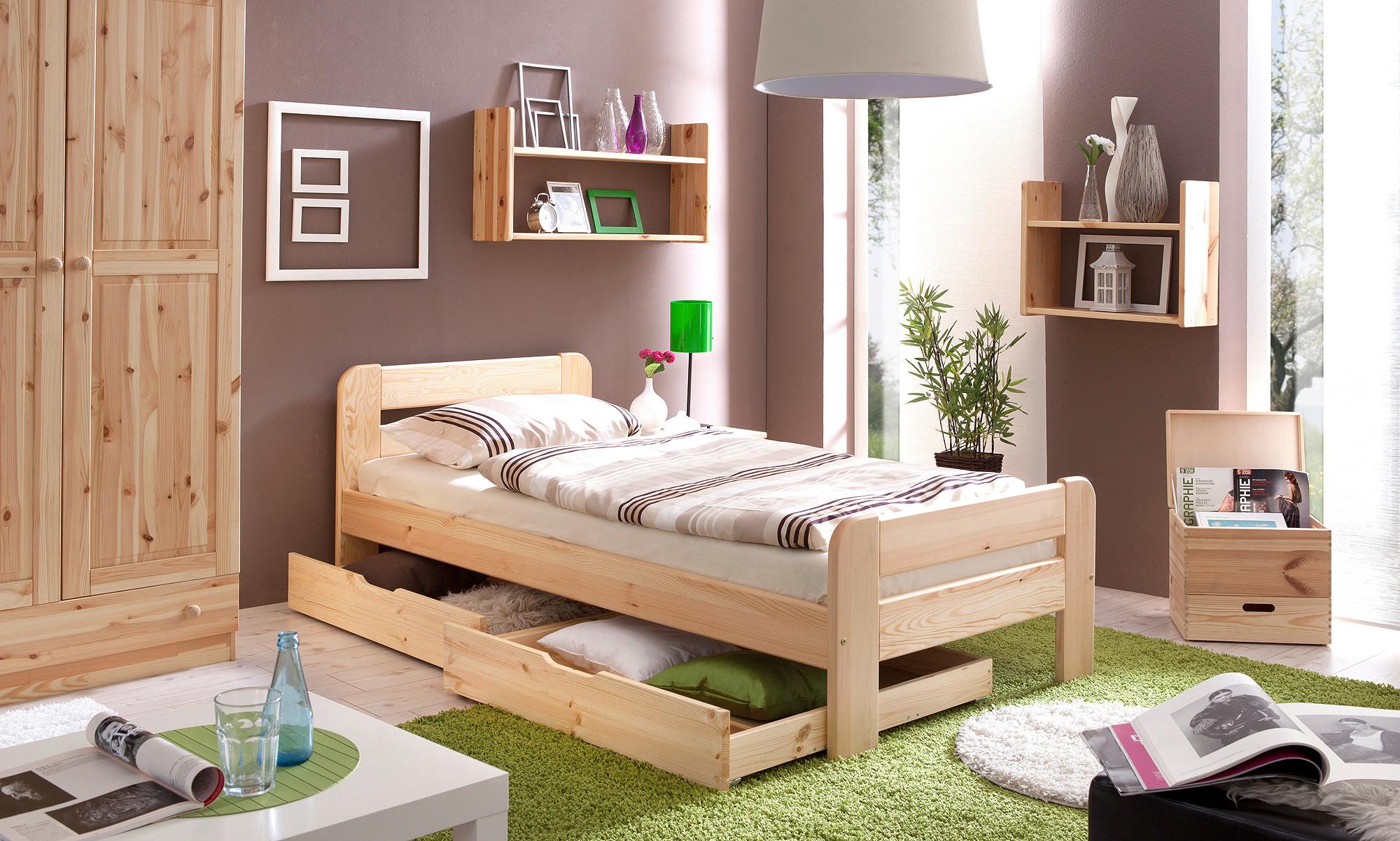 Bett "Bert", aus Kiefer, kieferfarbe - Kieferfarben, Natur, Holz (90/200cm) - MID.YOU