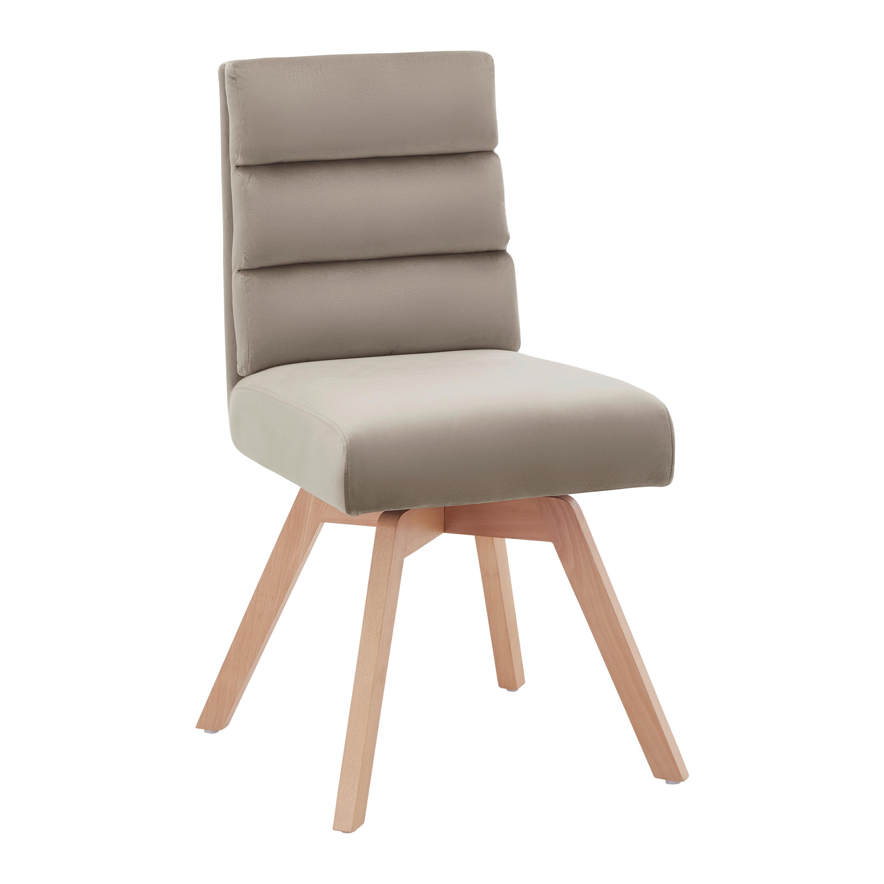 Stuhl Katrin Samtbezug drehbar Taupe Echtholz Beine - Taupe/Naturfarben, MODERN, Holz/Textil (45/88/62cm) - Bessagi Home