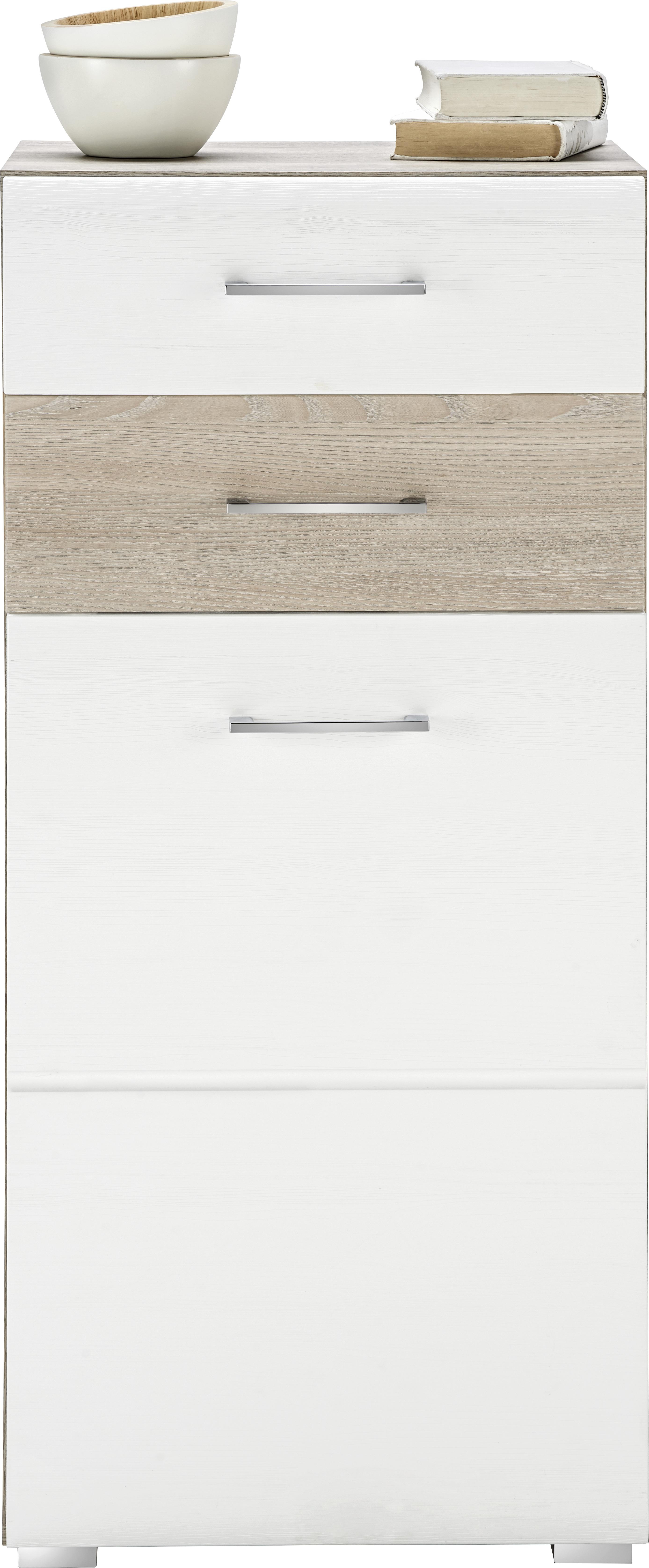 Kommode in Silbereiche/Weiß - Chromfarben/Weiß, MODERN, Holzwerkstoff/Metall (48/104/40cm) - Modern Living