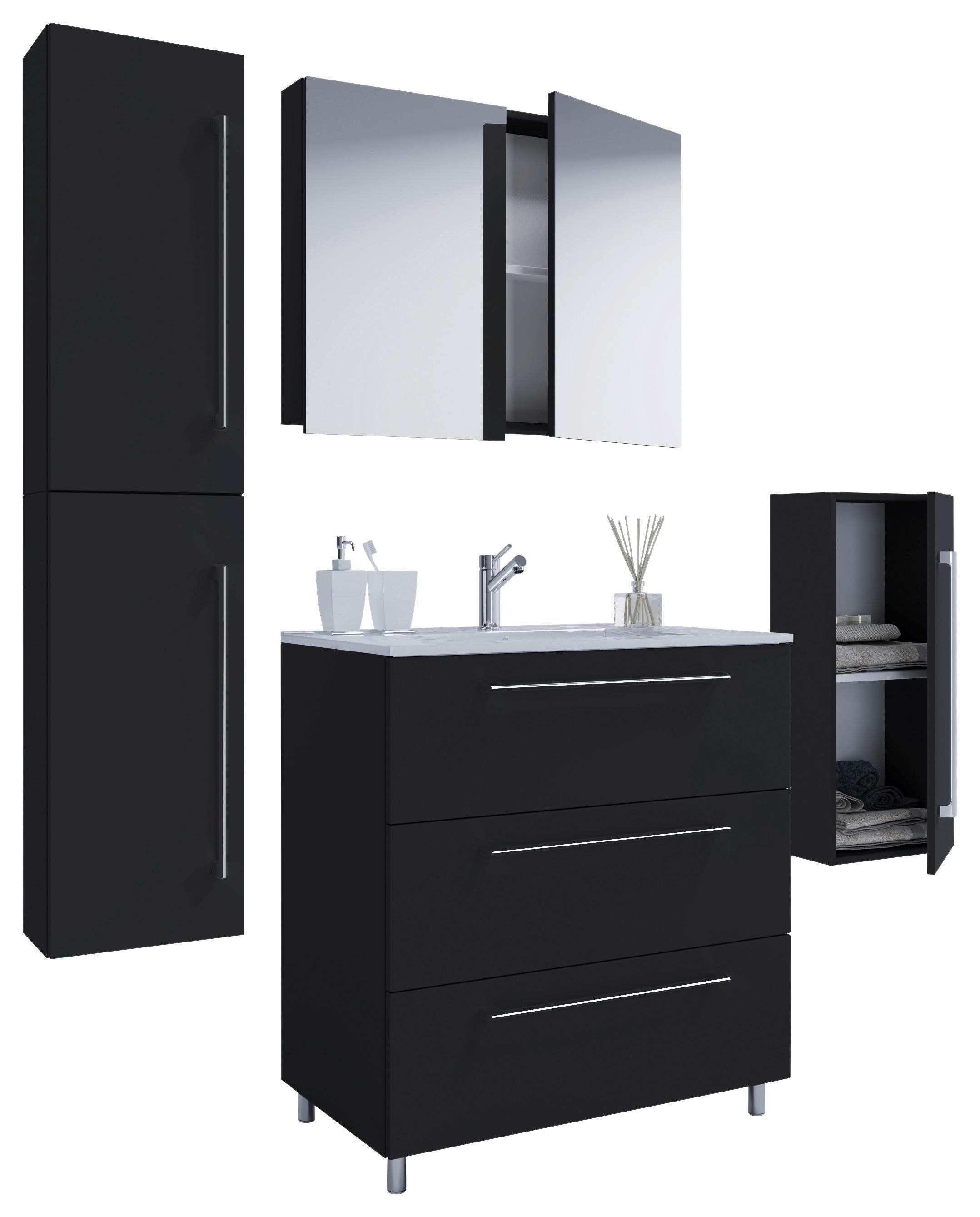 Kopalnica Schubo, Črna - črna/bela, Moderno, kovina/leseni material (146cm) - MID.YOU