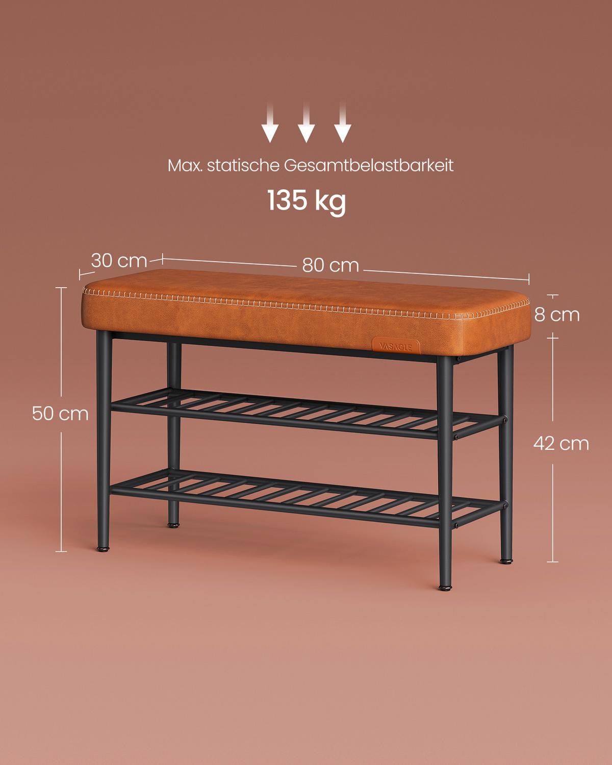 Schuhbank in Schwarz, Cognac ca. 80x50x30 cm - Cognac/Schwarz, Trend, Textil/Metall (80/50/30cm) - MID.YOU