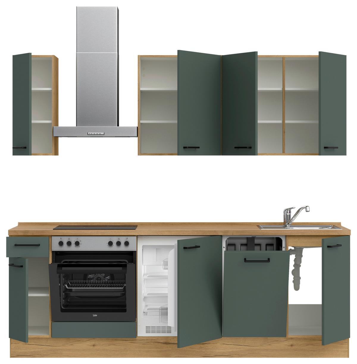 Küchenblock Easytouch m. Geräten Dunkelgrün - Dunkelgrün/Eichefarben, MODERN, Holzwerkstoff/Metall (240cm) - Nobilia