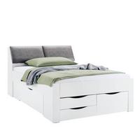 Stauraumbett in Weiss ca. 140x200cm - Weiss/Grau, Konventionell, Holzwerkstoff/Textil (140/200cm) - Mömax