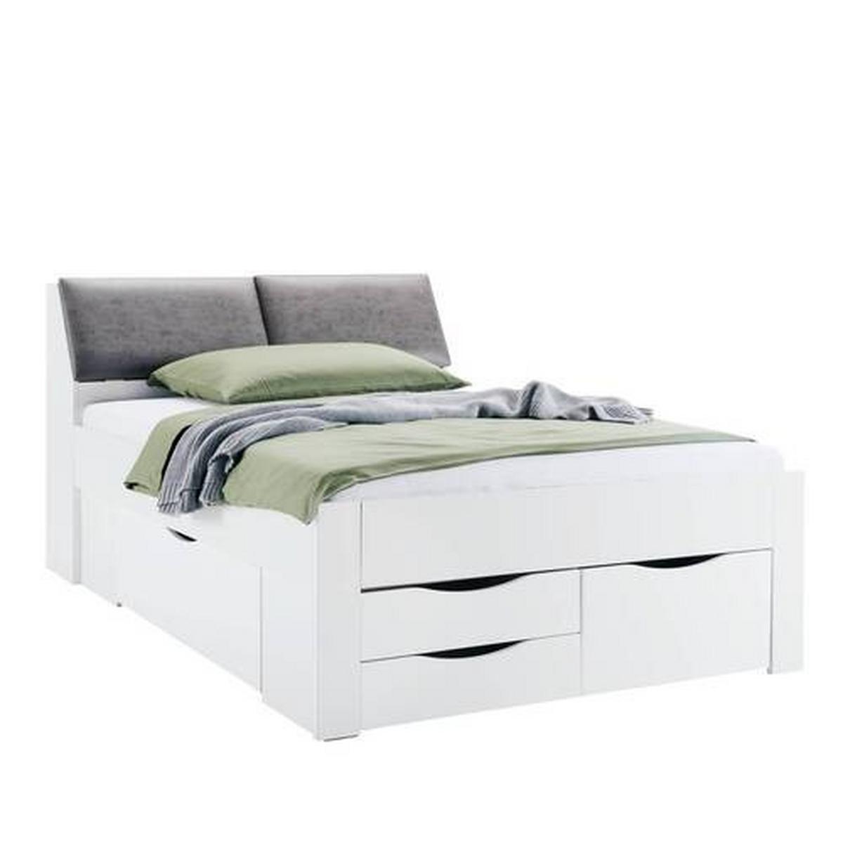Stauraumbett in Weiss ca. 140x200cm - Weiss/Grau, Konventionell, Holzwerkstoff/Textil (140/200cm) - Mömax
