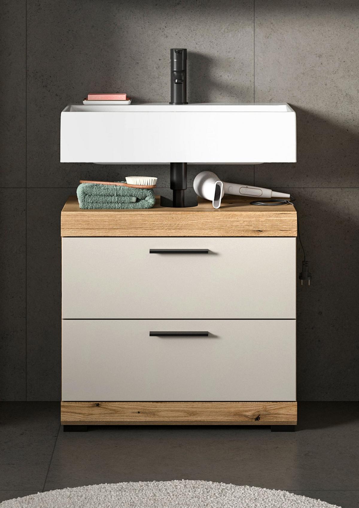 Waschbeckenunterschrank Scout ca. 60x56x34 cm Kaschmir - Kaschmir/Schwarz, MODERN, Holzwerkstoff/Kunststoff (60/56/34cm) - MID.YOU