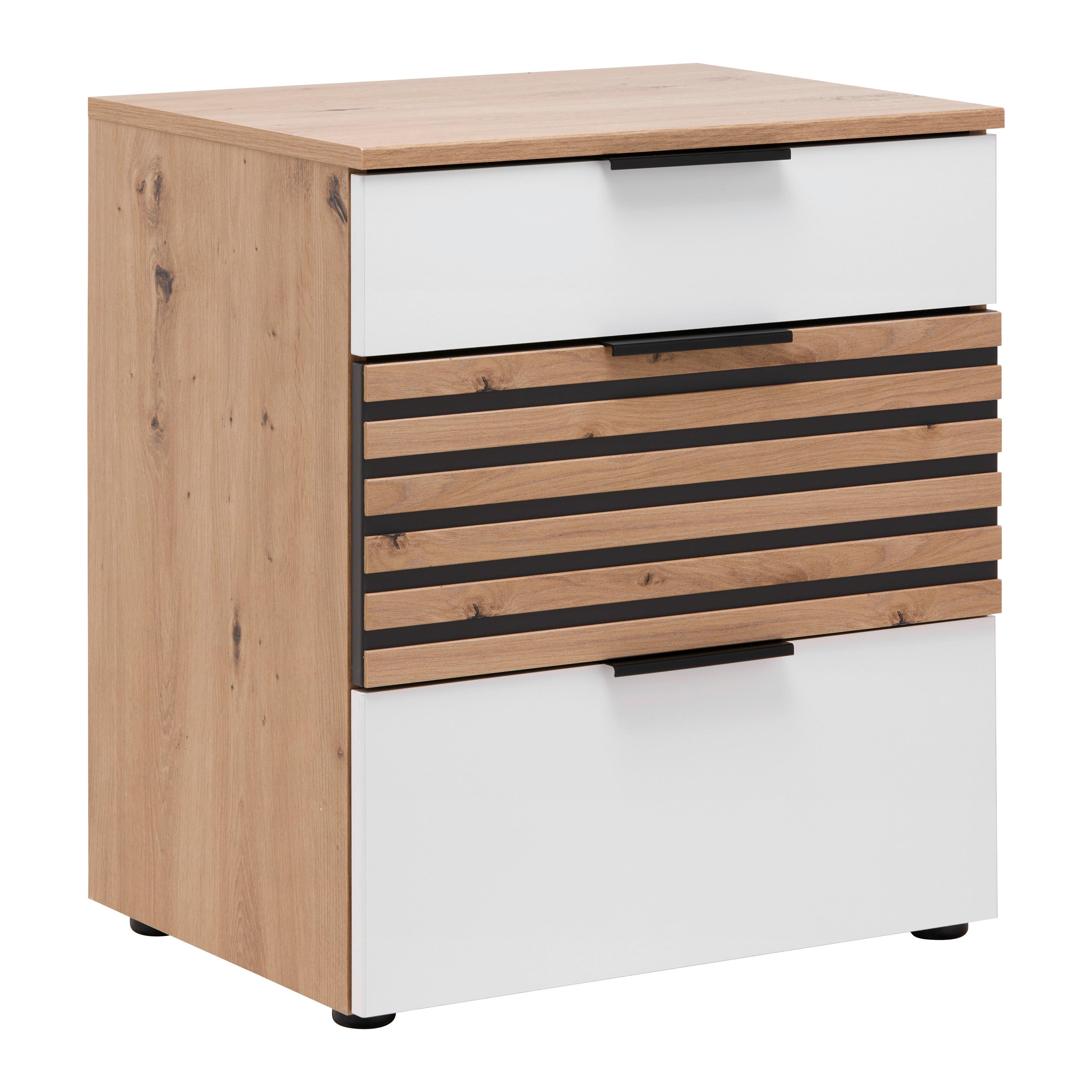 Nachtkästchen Leo Graphit/Weiß/Eiche Artisan - Schwarz/Graphitfarben, KONVENTIONELL, Holzwerkstoff/Kunststoff (54/61/41cm) - Premium Living