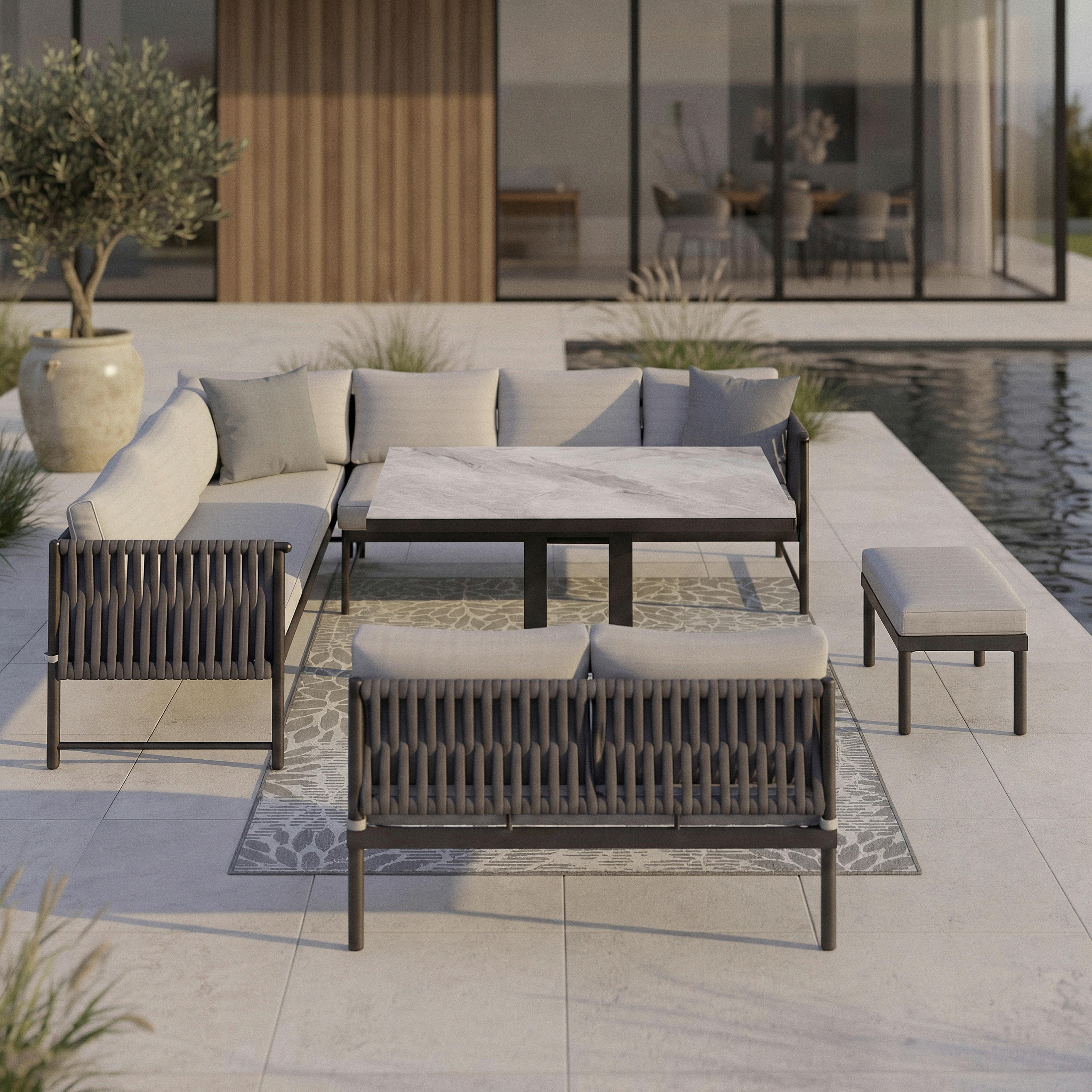 Dining-Loungeset Polly Hellgrau Outdoorstoff/Metall - Dunkelgrau/Hellgrau, MODERN, Kunststoff/Textil - Bessagi Garden