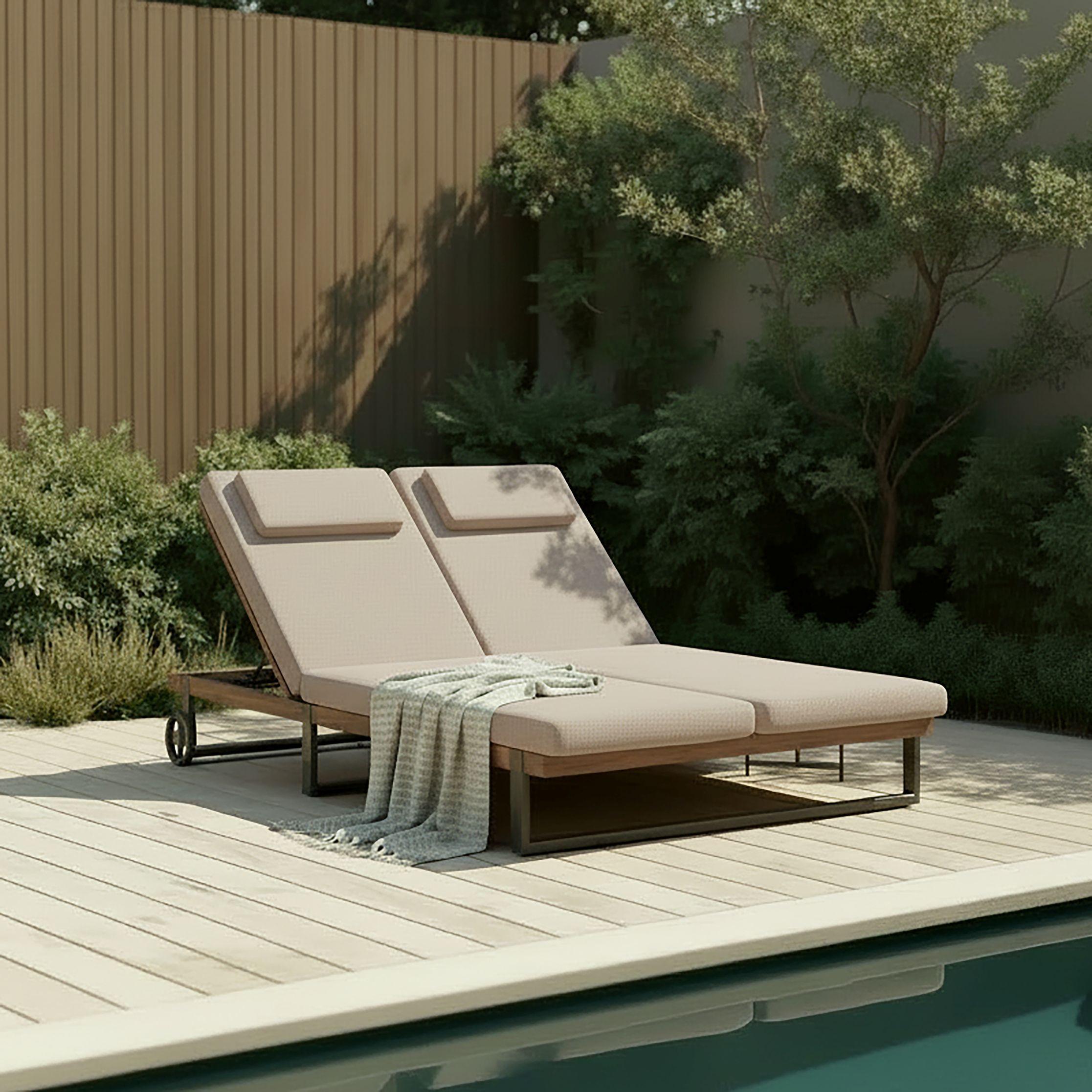 Gartenliege Elenyi grau Metall/Outdoorstoff/Holz - Grau, MODERN, Holz/Textil (130/95/200cm) - Bessagi Garden