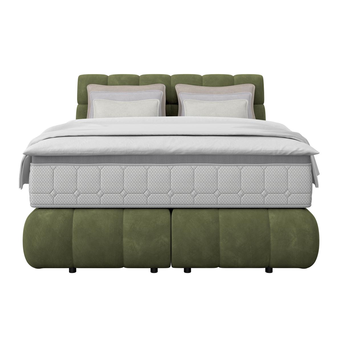 Boxspring Krevet Nobu - tamno zelena/crna, Trend, drvo/tekstil (140/200cm) - Premium Living