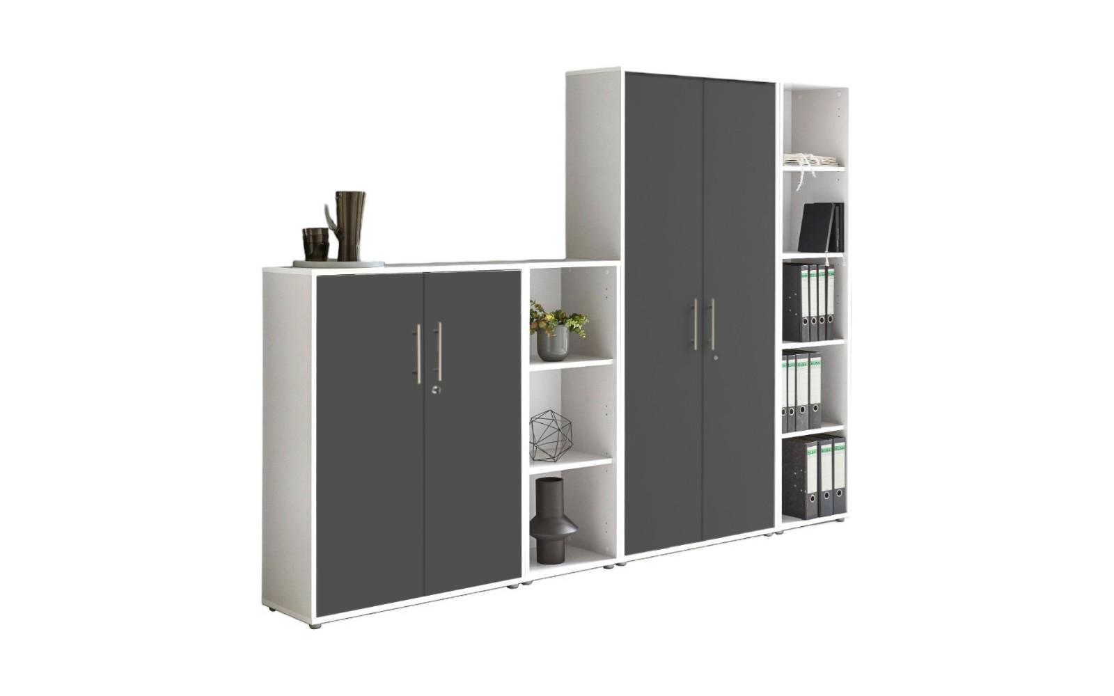 AKTENSCHRANK OFFICE EDITION - SW SET 4 - Anthrazit/Weiß, MODERN, Holzwerkstoff (128,5/185,6/33cm) - MID.YOU