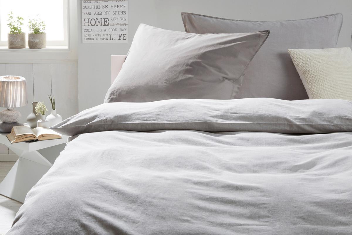 Bettwäsche Stone Washed Uni ca. 135x200cm - Hellgrau, ROMANTIK / LANDHAUS, Textil (135/200cm) - Modern Living
