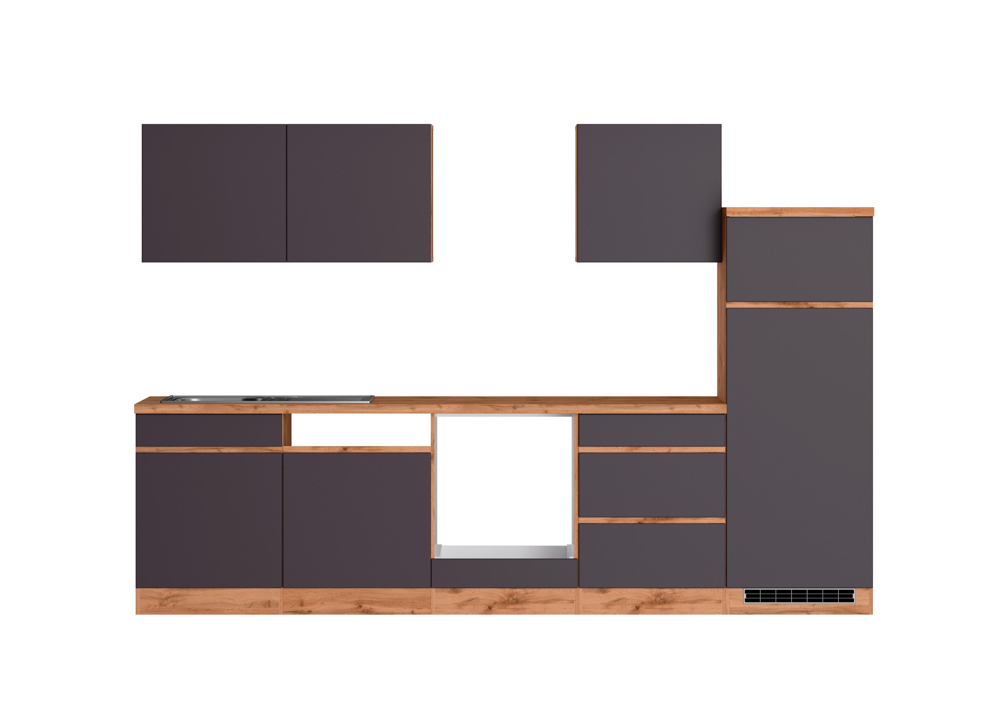 Küchenblock Turin ohne Geräte ca. 300 cm Grau/Eiche - Eiche Wotan/Grau, Design, Holzwerkstoff (300cm) - Held