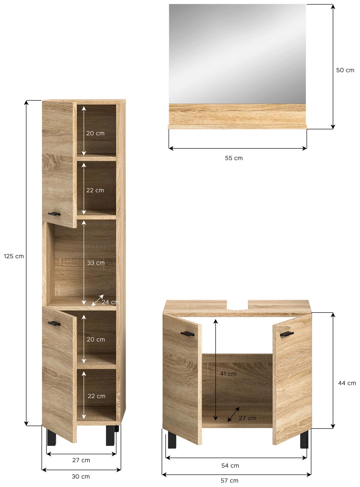 Kopalnica Boston, Hrast - črna/hrast sonoma, Moderno, umetna masa/steklo (87cm) - MID.YOU