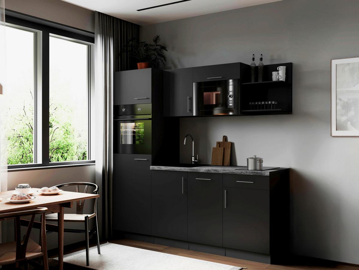 Küchenblock Oliver m. Geräten Schwarz - Schwarz/Grau, Trend, Holzwerkstoff/Metall (205cm) - Respekta
