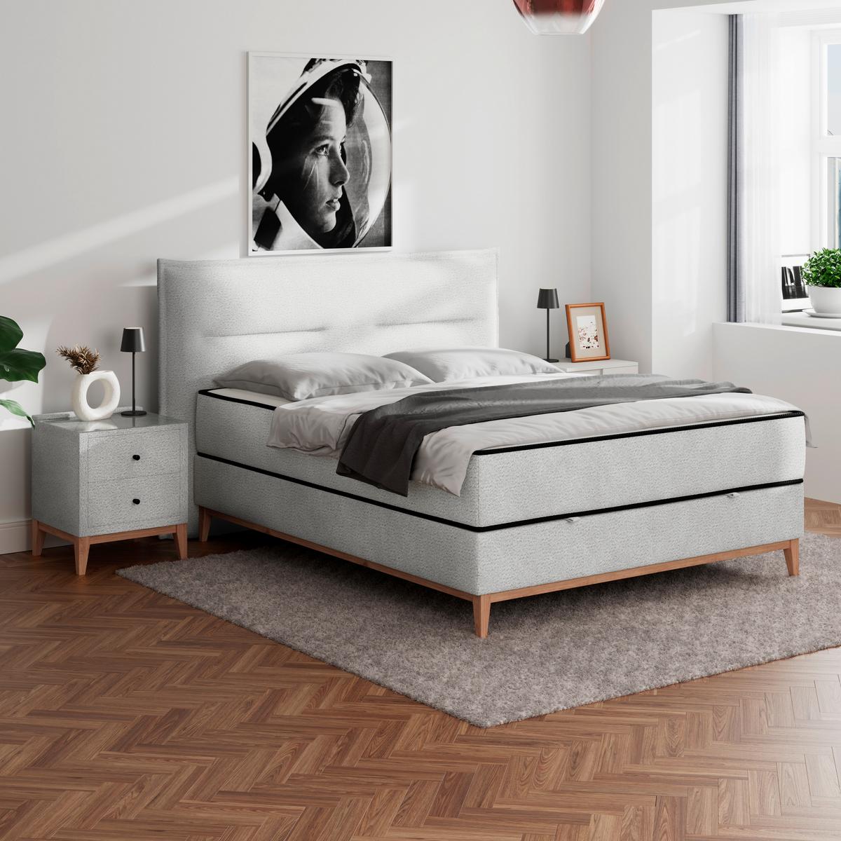 Postelja Z Vzmetnico Smile, Srebrna, 180x200 - srebrne barve, Konvencionalno, kovina/tekstil (180/200cm) - Premium Living