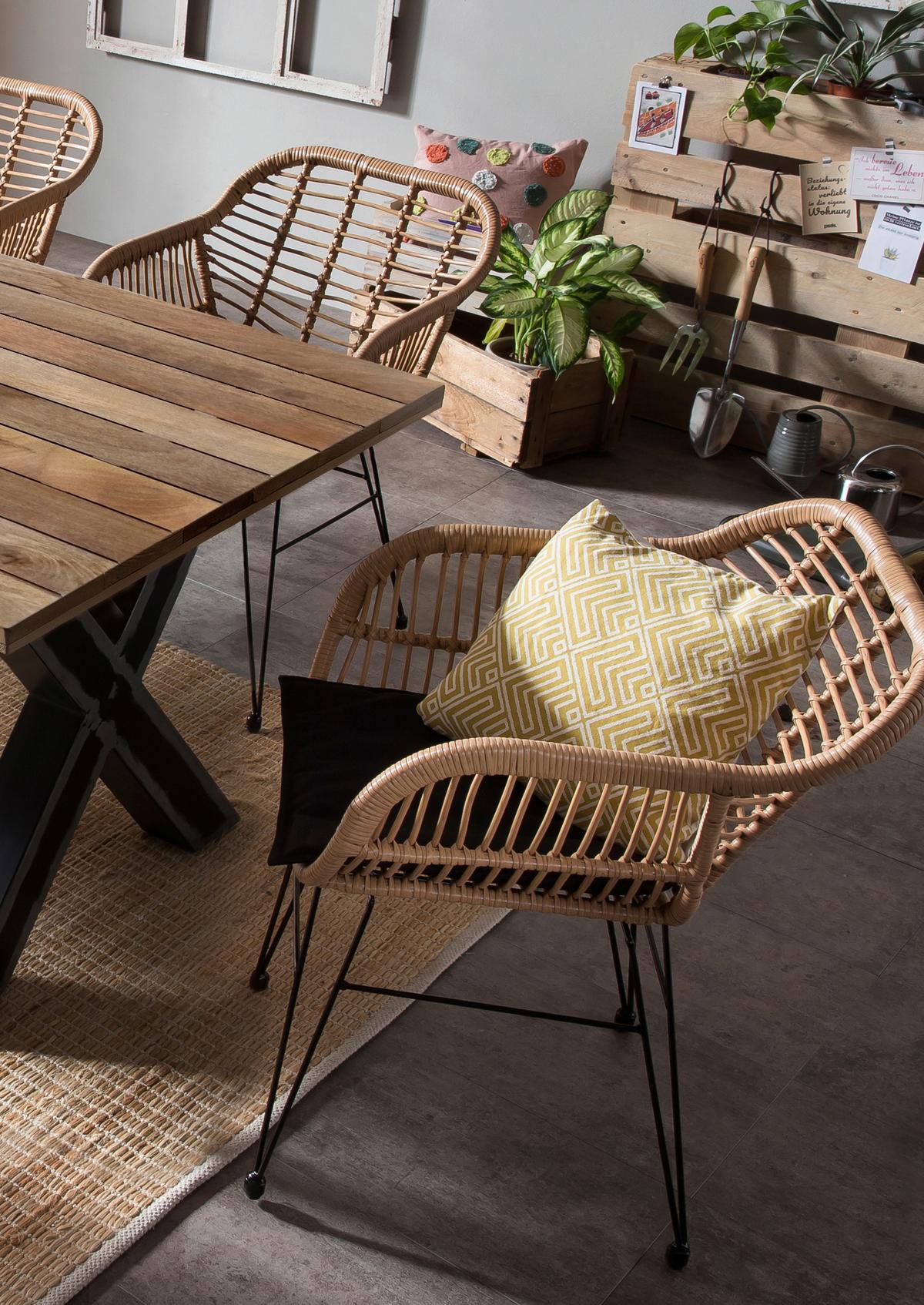 Gartensessel-Set 2-er-Set Naturfarben/Schwarz - Schwarz/Naturfarben, Design, Kunststoff/Metall (58/80/59cm) - Gardenson