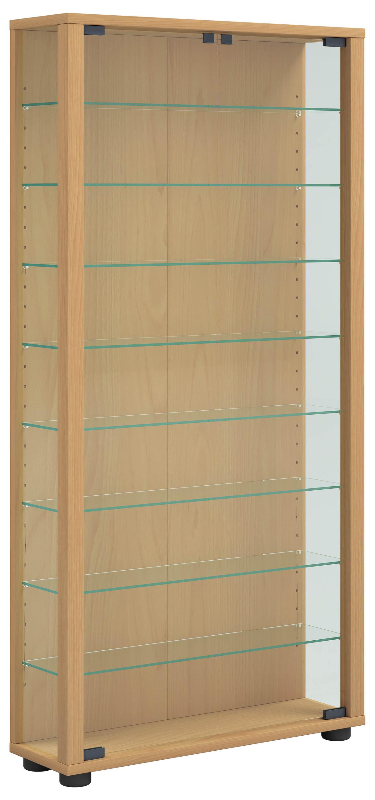 Vitrină Lumo Maxi - culoare lemn fag, Design, sticlă/material pe bază de lemn (59/113/18cm) - MID.YOU