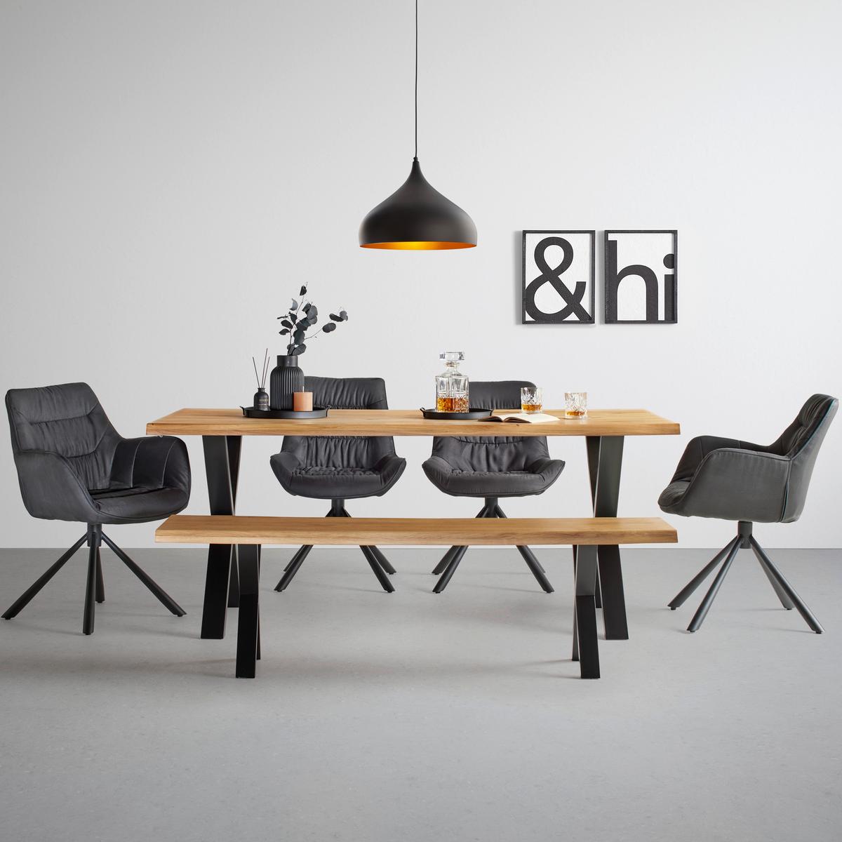 Esstisch in Wildeiche - Wildeiche/Schwarz, Natur, Holz/Metall (200/100/75cm) - Zandiara