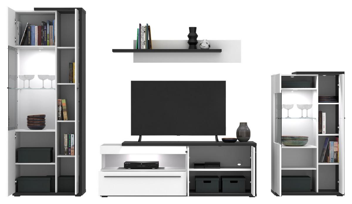 Comodă TV AMBIENTE PLUS - alb/alb lucios intens, Modern, material pe bază de lemn (163,6/56,6/53,6cm) - Modern Living