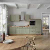 Küchenleerblock Frame Low o. Geräte Olivgrün - Edelstahlfarben/Eichefarben, MODERN, Holzwerkstoff/Metall (330cm) - Nobilia