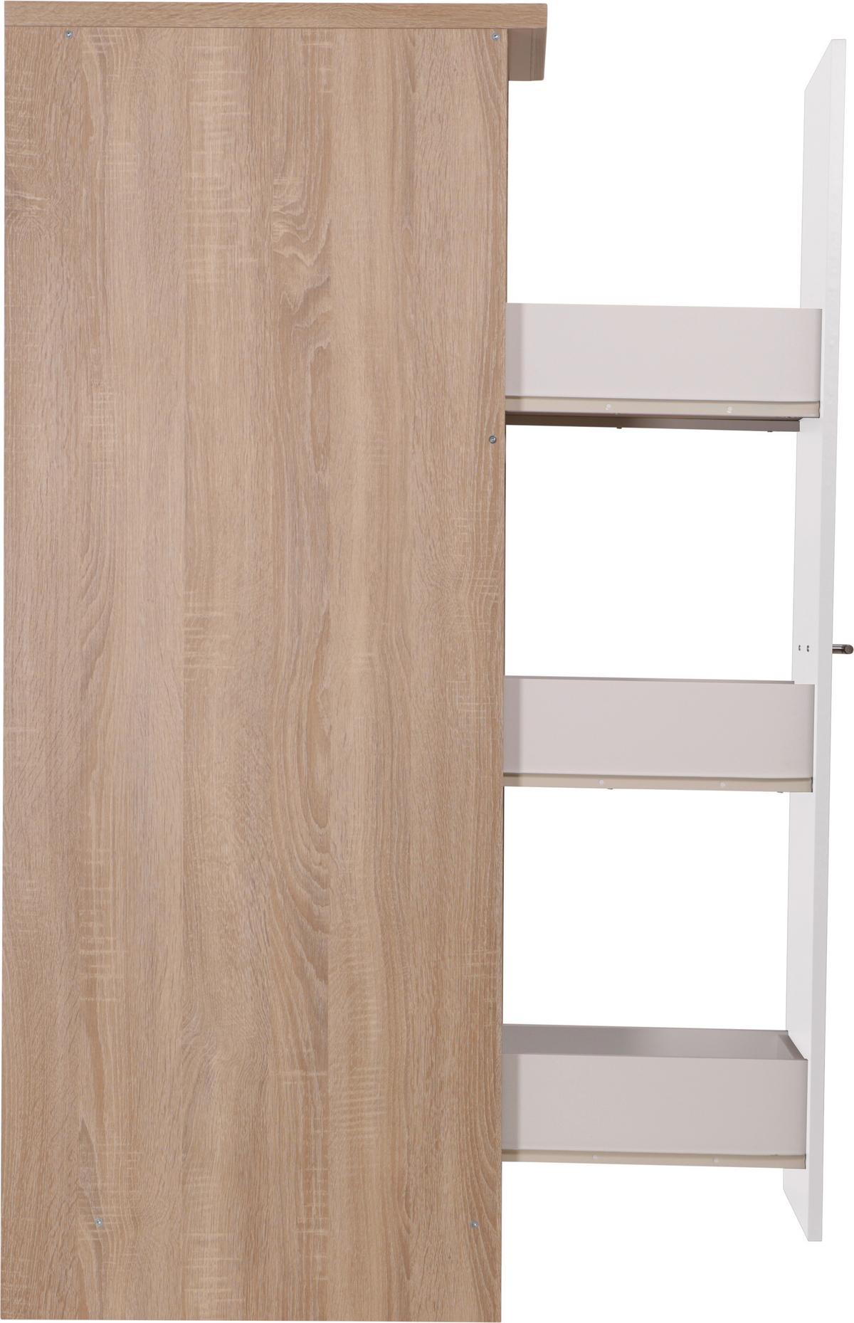 Izvlečna Omara Merle, Barva Hrasta, Bela - srebrne barve/barve hrasta, Basics, kovina/leseni material (30/144,8/60cm) - Respekta