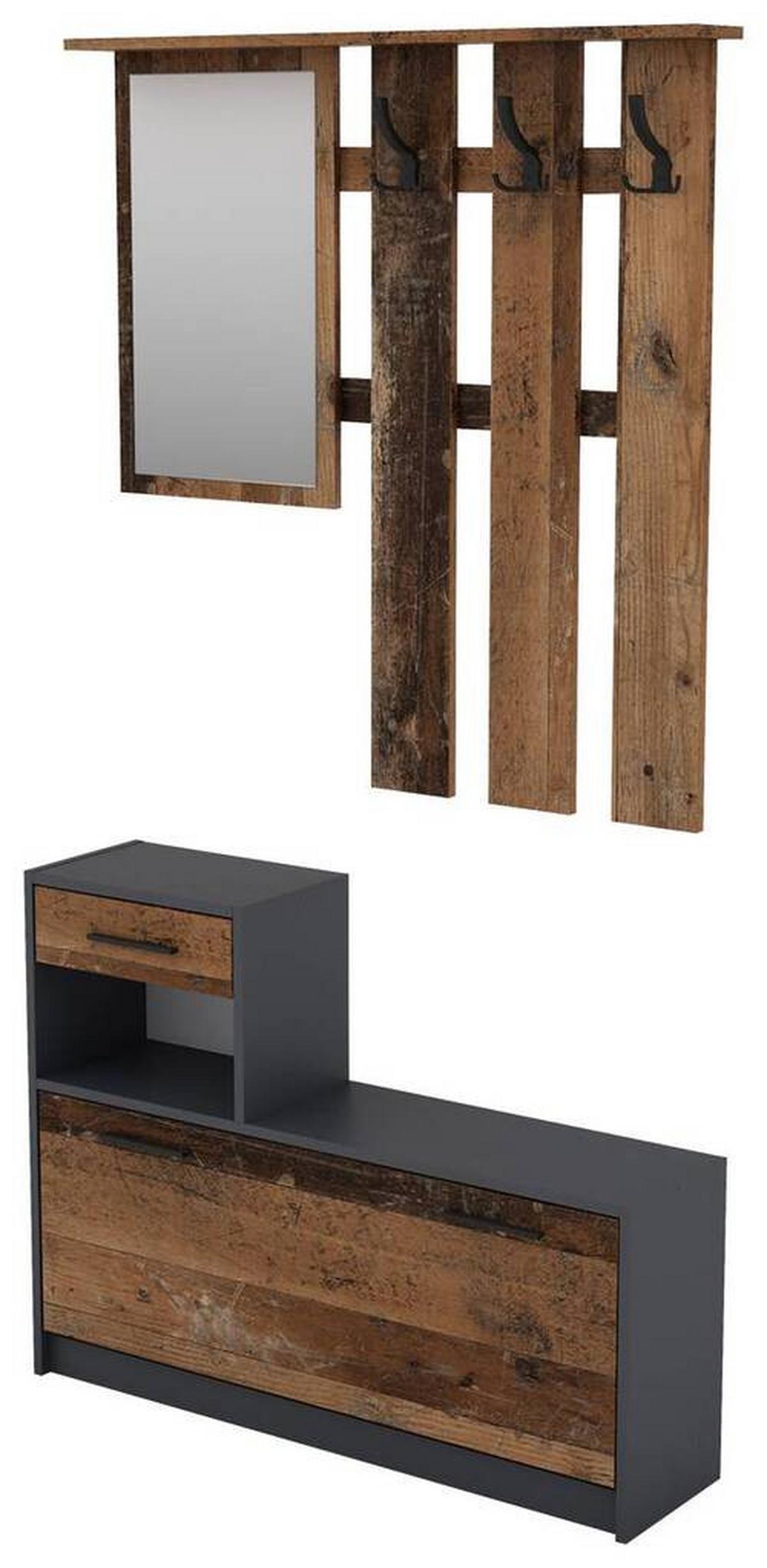Garderobe ''Tamina'', Anthrazit/Dunkelbraun - Anthrazit/Dunkelbraun, MODERN, Glas/Holzwerkstoff (97/190/25cm) - MID.YOU