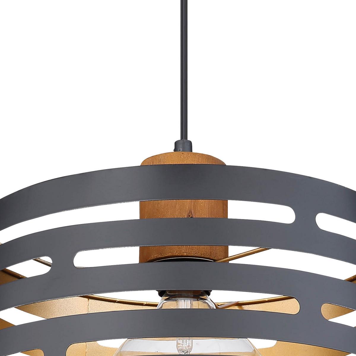 Hängeleuchte Ablona max. 60 Watt - Goldfarben/Schwarz, Natur, Holz/Metall (35/120cm) - Globo