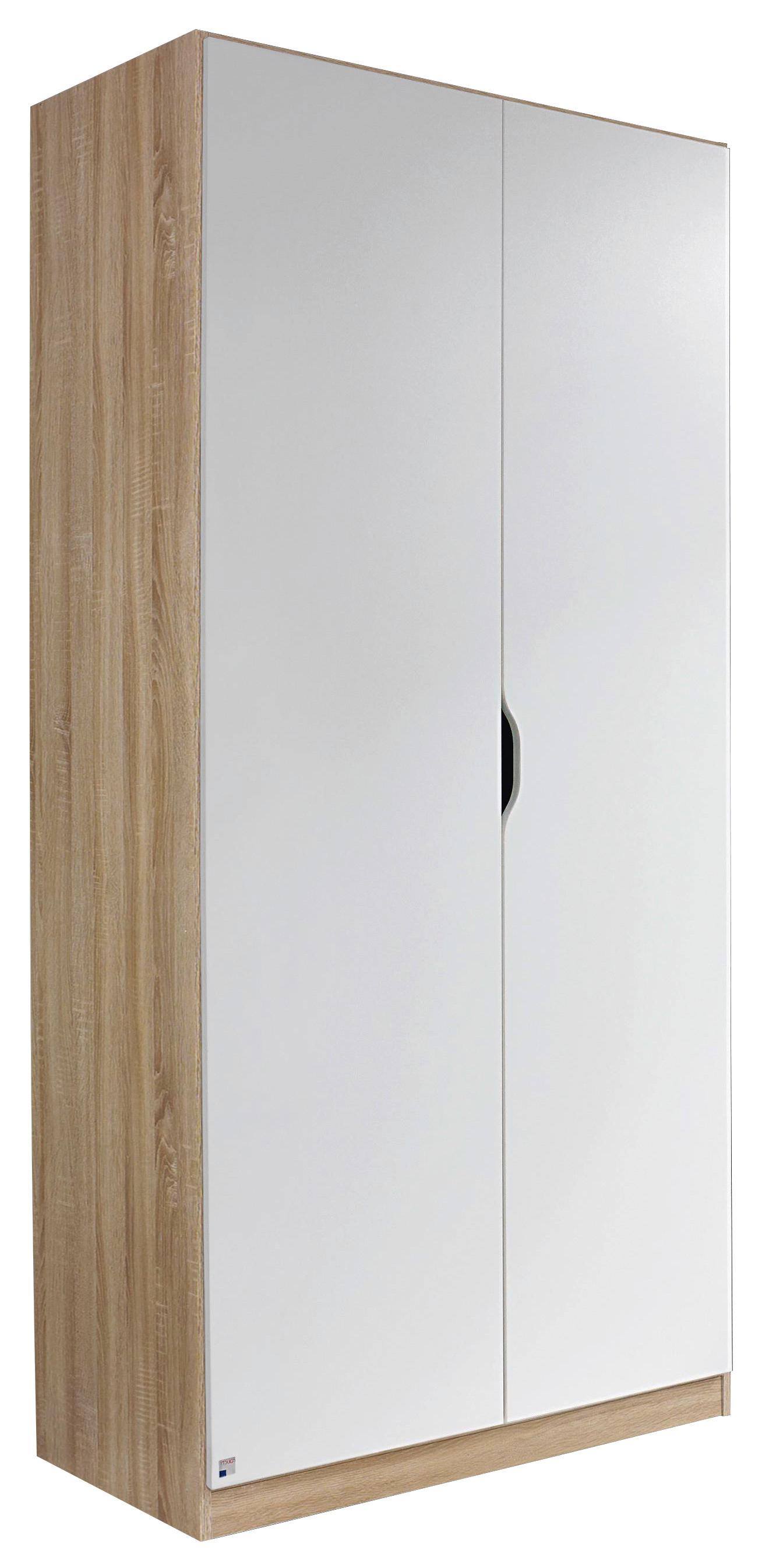 Drehtürenschrank Weiss,eiche - Weiss/Eichefarben, Modern, Holzwerkstoff (91/197/54cm) - Rauch Möbel