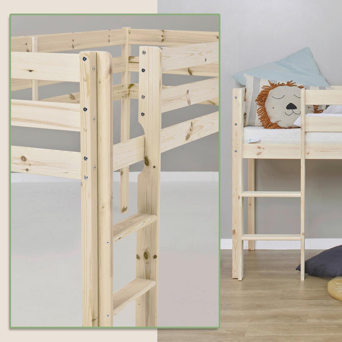 Hochbett ECO COMFORT Kieferfarben ca. 90x200 cm - Naturfarben/Kieferfarben, MODERN, Holz (90/200cm) - MID.YOU