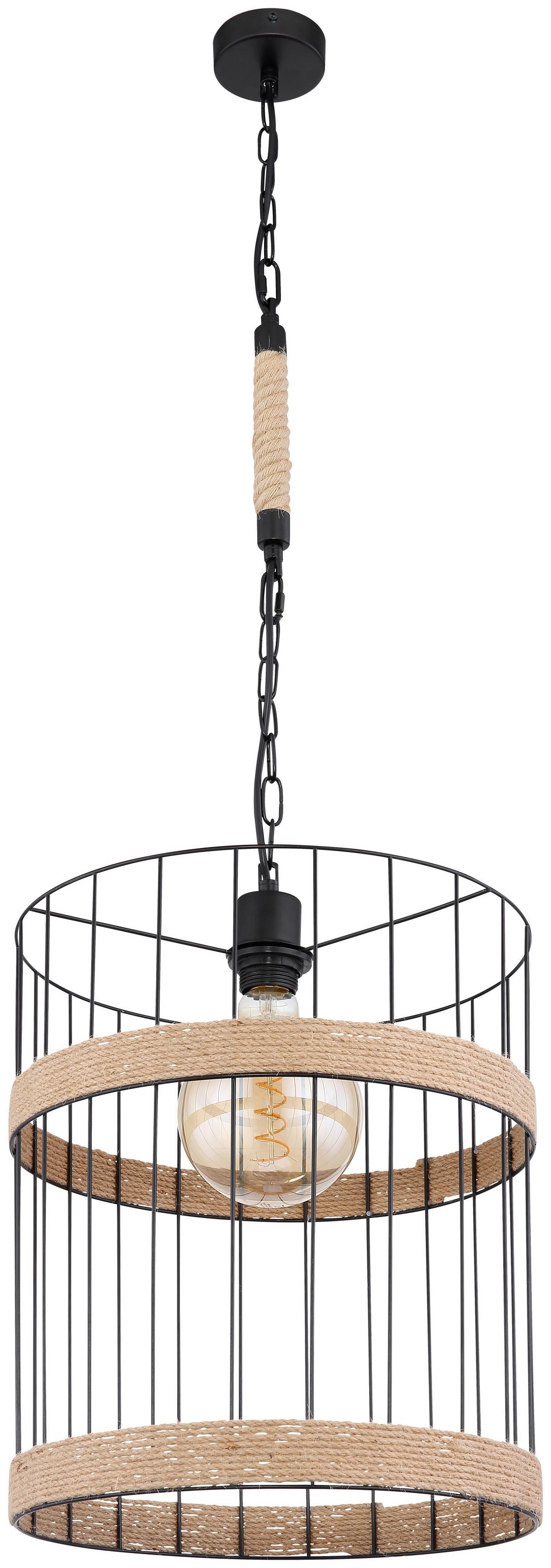 Viseča Svetilka 15673h1 Halia - črna/rjava, Natur, kovina/naravni materiali (35/145cm) - Globo