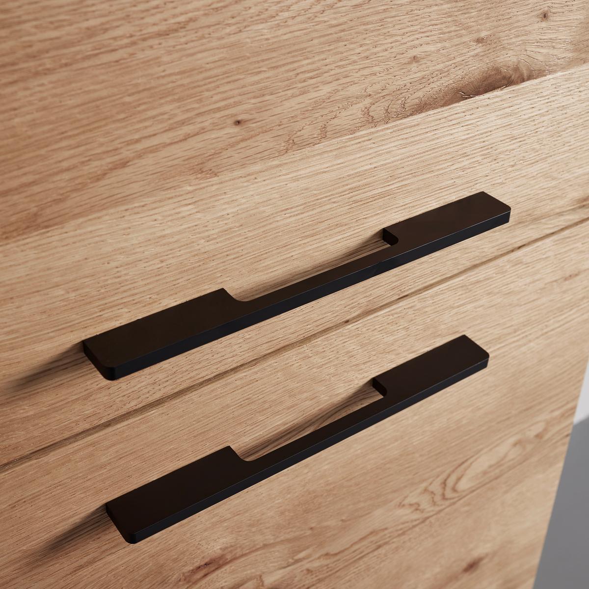 Highboard "Emilio", aus Eiche - Eichefarben/Schwarz, Modern, Holz/Metall (115/150/40cm) - Bessagi Home