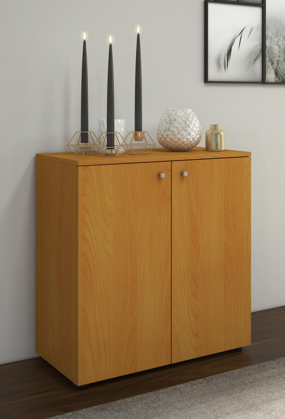 Kommode Vandol Mini ca. 70x70x39 cm Buchefarben - Silberfarben/Buchefarben, Basics, Holzwerkstoff/Kunststoff (70/74/40cm) - MID.YOU