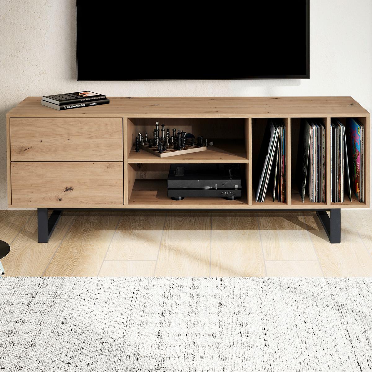 Nizka Omarica Wl6.813 - črna/barve hrasta, Design, kovina/leseni material (150/55/40cm) - Livetastic