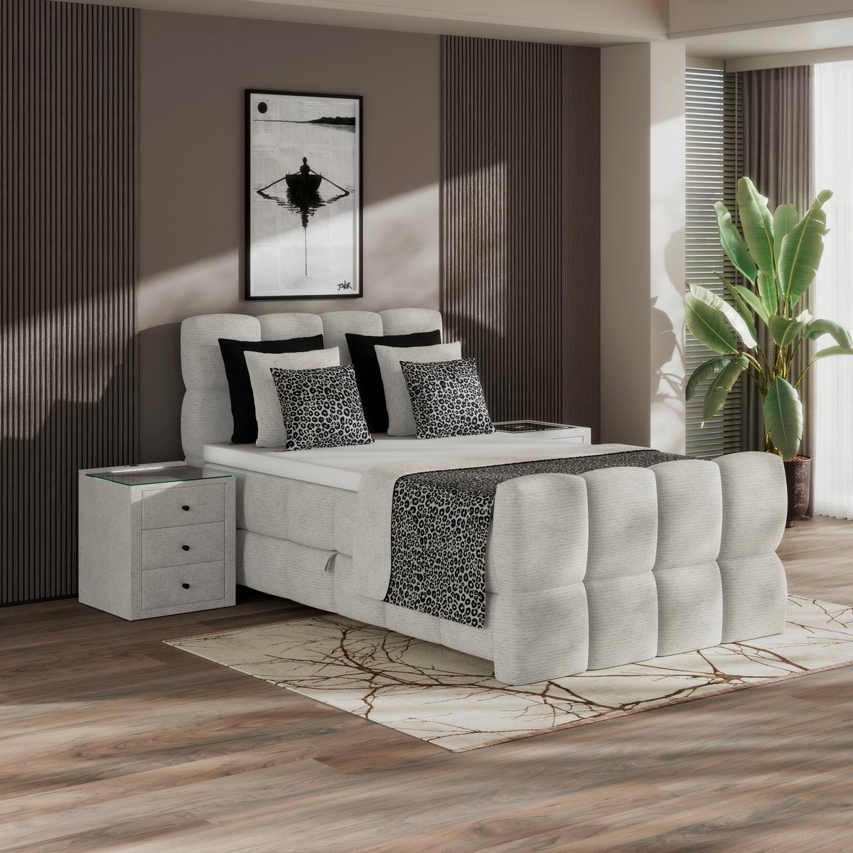 Postelja Boxspring Brisbane, Krem Barva, 140x220 - črna/krem barve, Trend, kovina/umetna masa (140/220cm) - Premium Living