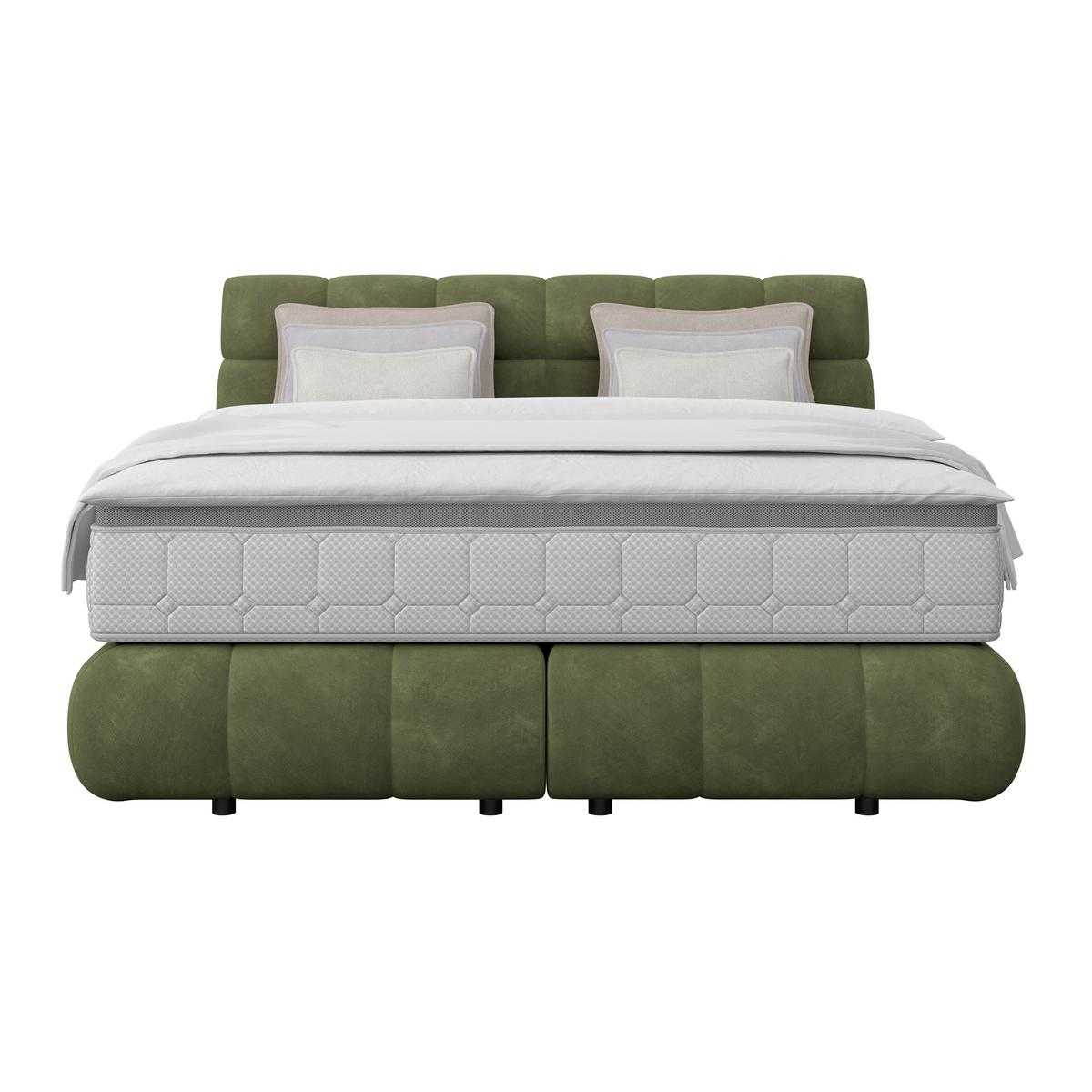 Boxspring Krevet Nobu - tamno zelena/crna, Trend, drvo/tekstil (160/200cm) - Premium Living